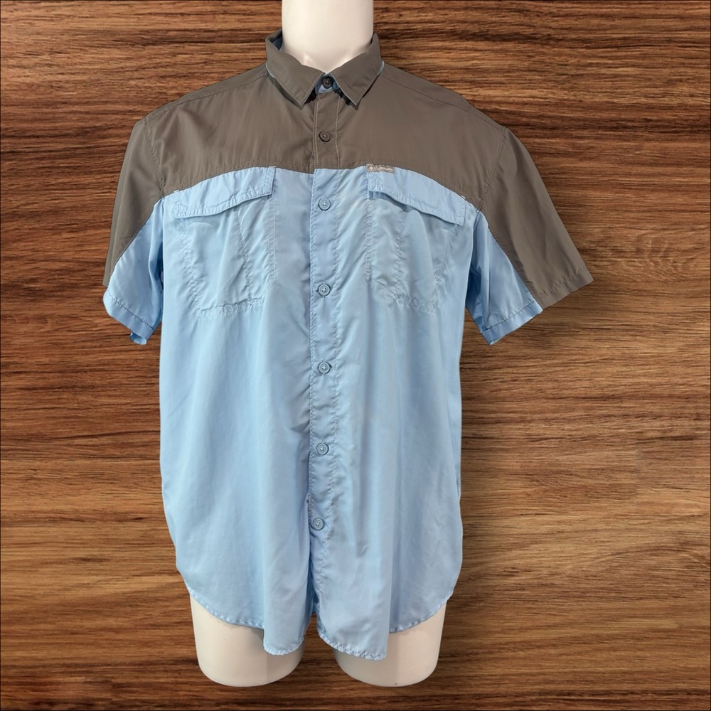 Columbia Omni Shade Shirt Mens XL Blue Lightweight Sun Protection Pockets (549)